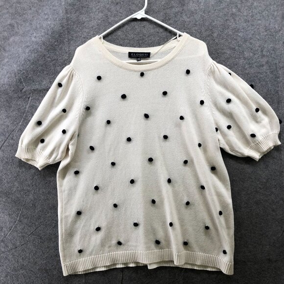 Eloquii Short Sleeve Sweater Womens 18/20 (2X) Ivory Crewneck Polka Dot Puff - Picture 1 of 8
